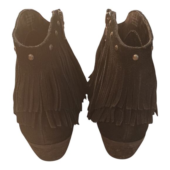 Minnetonka Bandera Women's Fringe Studded Zip Ankle Boot Black Suede Size 10 New - Picture 3 of 8